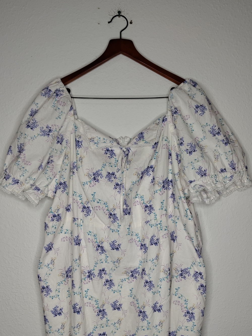 Scoop Cotton Linen Floral Lace Puff Sleeves Midi Dress Size 4X Bohemian Beachy - Picture 6 of 16